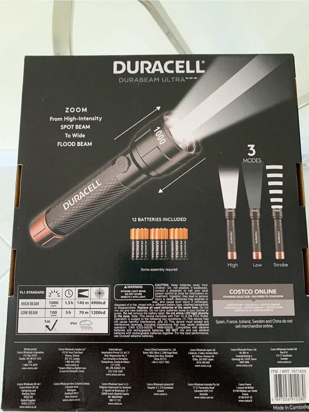 Duracell 3-Pack 1000 Lumen LED Flashlights  NIB batteries included